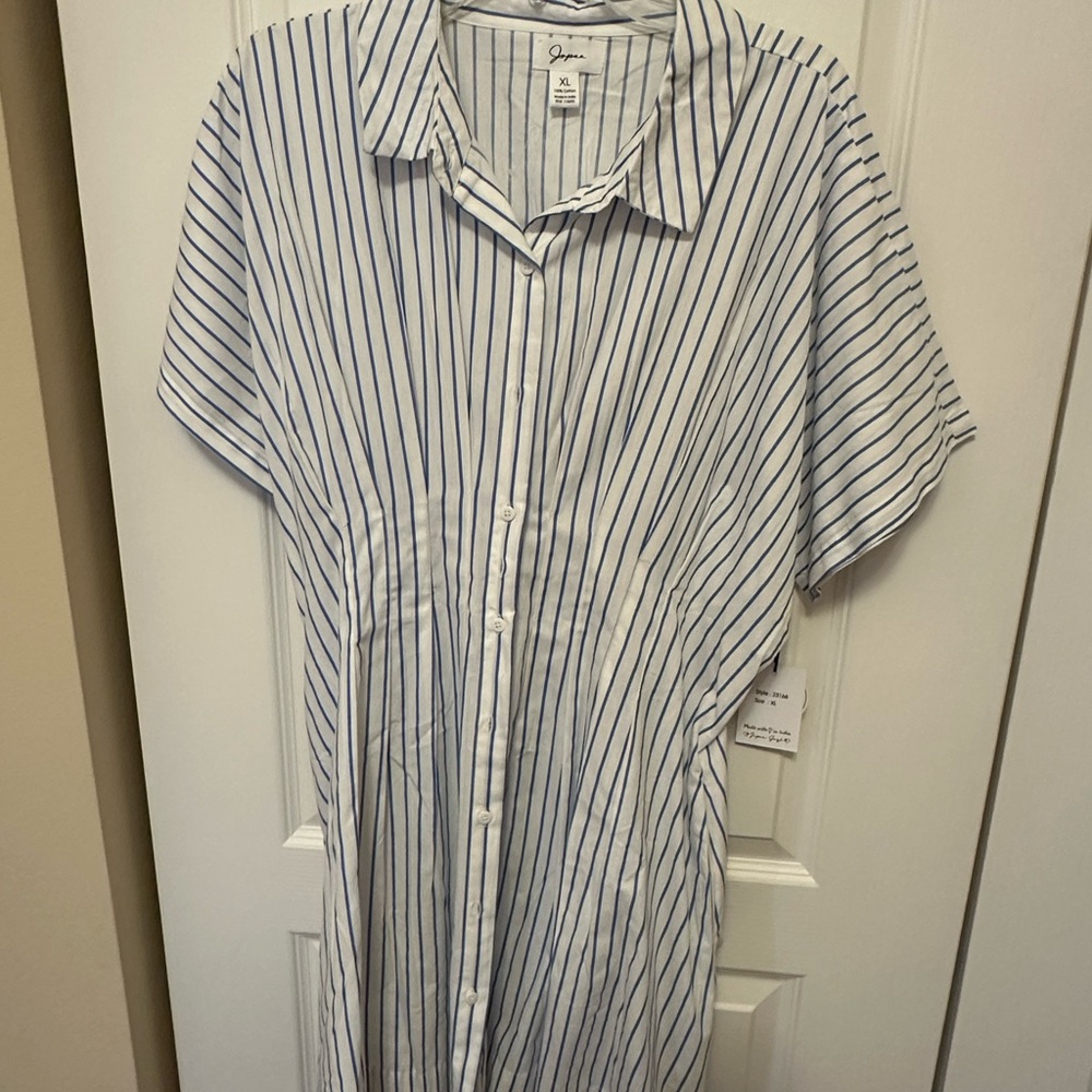 Elegant Blue and White Striped Button Down Dress